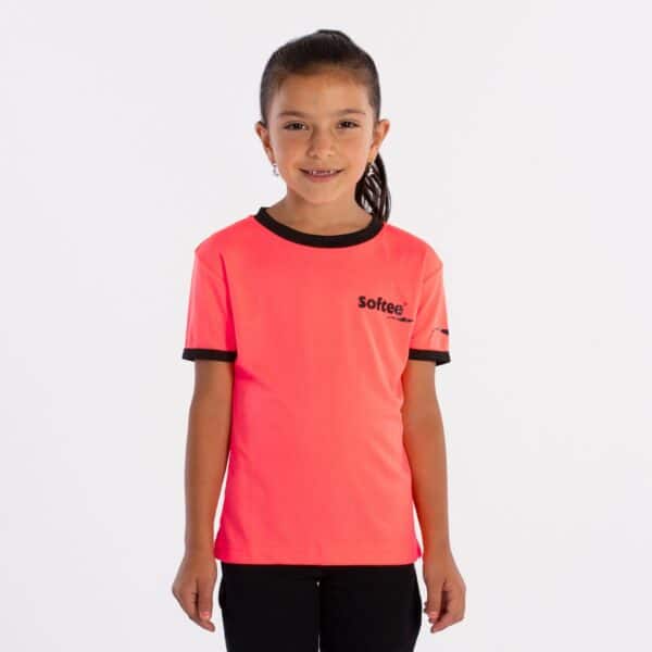 CAMISETA SOFTEE GALAXY NIÑA - 6 AÑOS, CORAL FLUOR/NEGRO