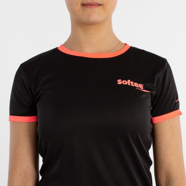 CAMISETA SOFTEE GALAXY MUJER - L, NEGRO/CORAL FLUOR