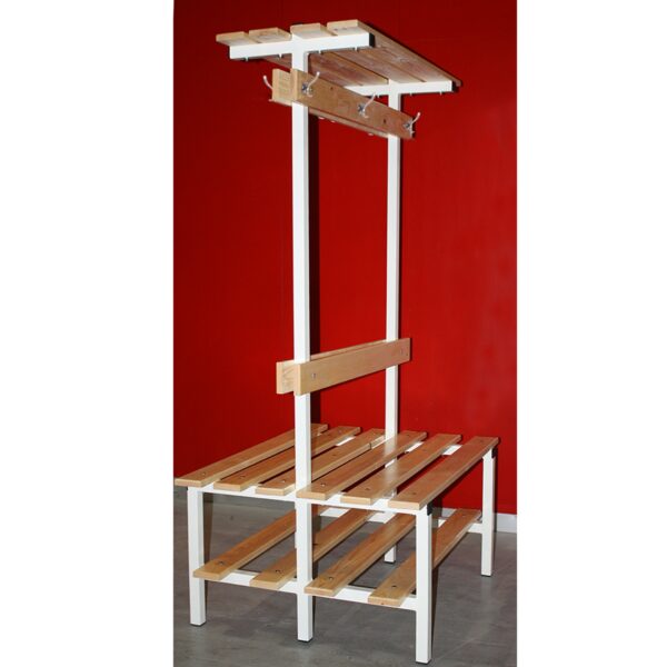 BANCO VESTUARIO DOBLE CON ZAPATILLERO, PERCHA Y ESTANTE SUPERIOR 3MT. - Imagen 2