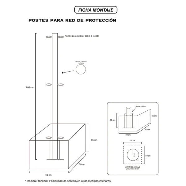 POSTE METALICO 6 MTS PARA RED PROTECCION SIN BOTES - Imagen 3