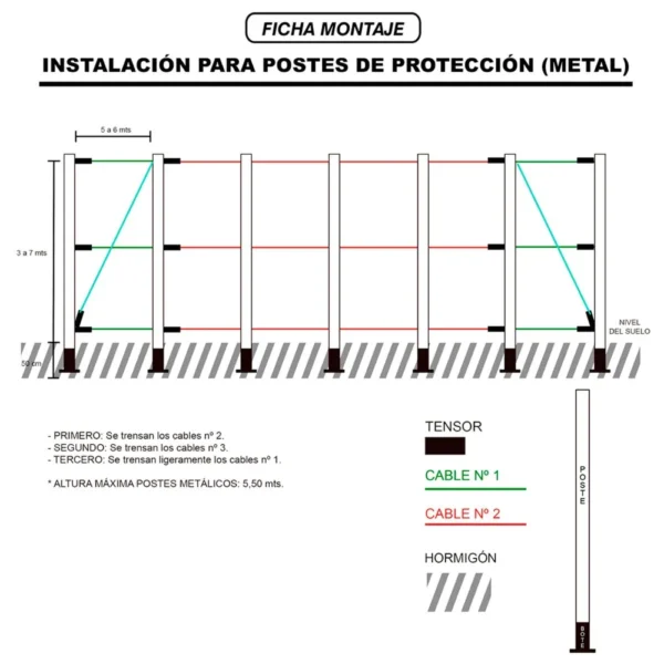 POSTE METALICO 6 MTS PARA RED PROTECCION SIN BOTES - Imagen 2