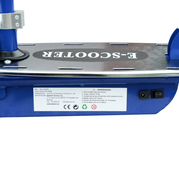Patinete Eléctrico Scooter Plegable con Manillar y Asiento Ajustable - Color Azul - 81.5x37x96cm - Imagen 3