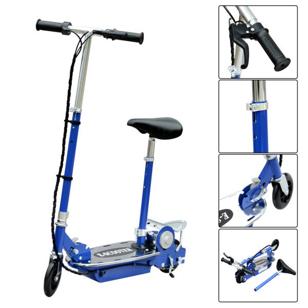 Patinete Eléctrico Scooter Plegable con Manillar y Asiento Ajustable - Color Azul - 81.5x37x96cm - Imagen 9