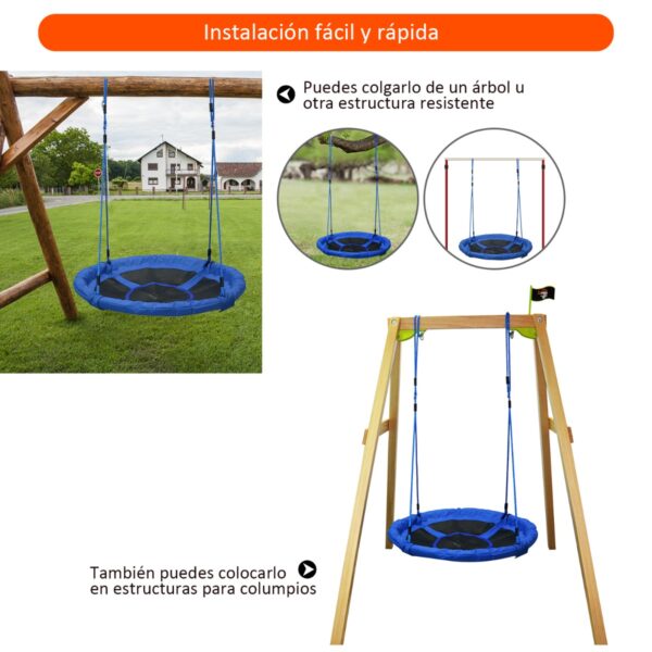 Columpio Nido Infantil Jardín Asiento Cómodo y Desmontable Carga hasta 100kg Gran Tamaño Φ100x180cm Azul y Negro - Imagen 10