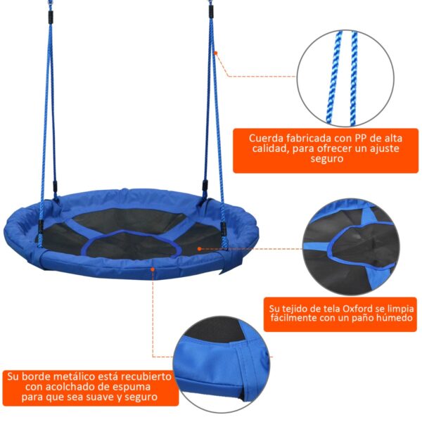 Columpio Nido Infantil Jardín Asiento Cómodo y Desmontable Carga hasta 100kg Gran Tamaño Φ100x180cm Azul y Negro - Imagen 9