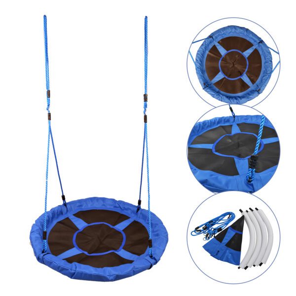 Columpio Nido Infantil Jardín Asiento Cómodo y Desmontable Carga hasta 100kg Gran Tamaño Φ100x180cm Azul y Negro - Imagen 6