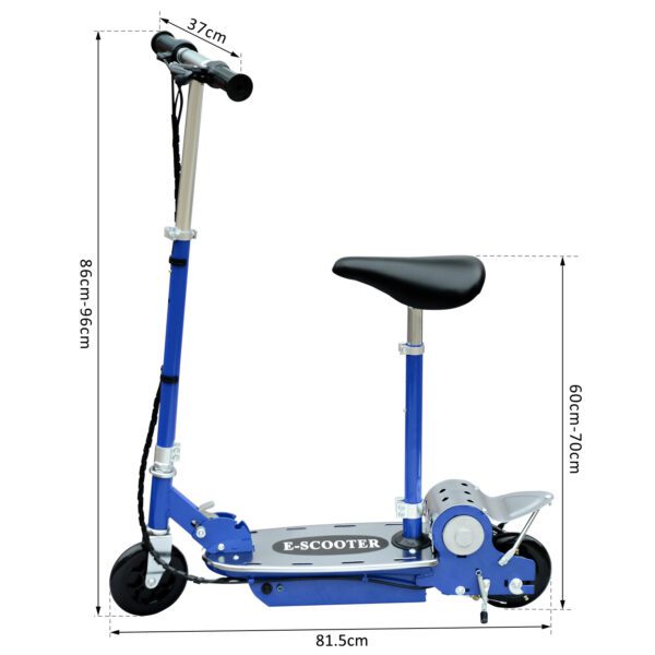 Patinete Eléctrico Scooter Plegable con Manillar y Asiento Ajustable - Color Azul - 81.5x37x96cm - Imagen 12