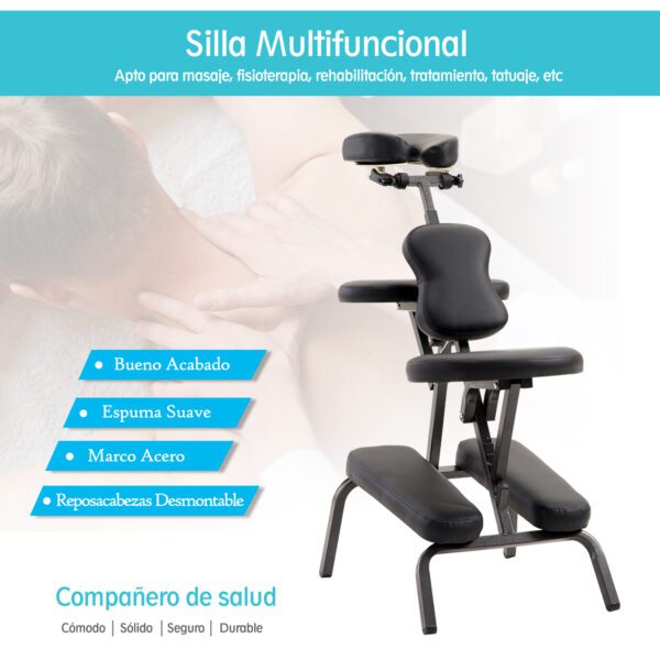 Silla de Masaje Plegable Portátil para Fisioterapia Rehabilitación Tatuaje Sillón de Tratamiento Ajustable con Bolsa de Transporte Acero Carga 150kg - Imagen 9