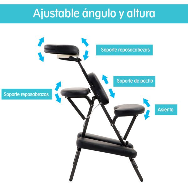 Silla de Masaje Plegable Portátil para Fisioterapia Rehabilitación Tatuaje Sillón de Tratamiento Ajustable con Bolsa de Transporte Acero Carga 150kg - Imagen 8