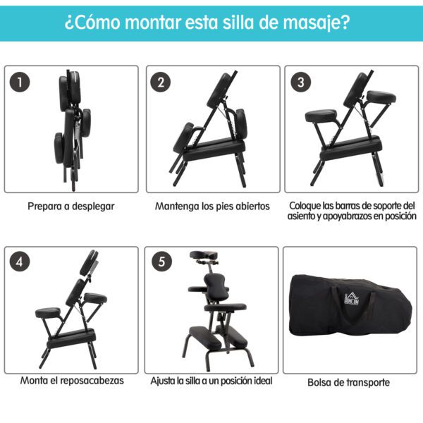 Silla de Masaje Plegable Portátil para Fisioterapia Rehabilitación Tatuaje Sillón de Tratamiento Ajustable con Bolsa de Transporte Acero Carga 150kg - Imagen 7