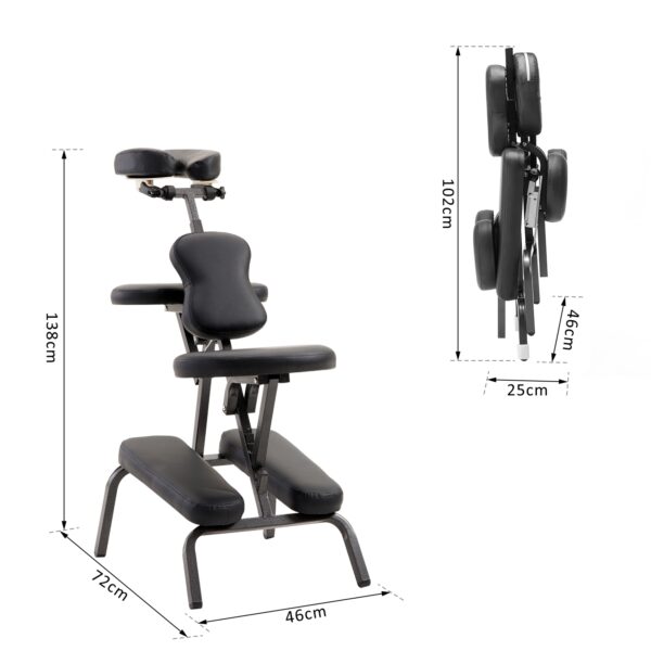 Silla de Masaje Plegable Portátil para Fisioterapia Rehabilitación Tatuaje Sillón de Tratamiento Ajustable con Bolsa de Transporte Acero Carga 150kg - Imagen 6