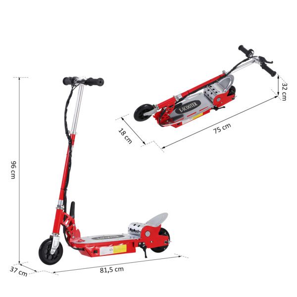 Patinete Eléctrico Scooter Plegable con Manillar - Color Rojo - 81.5x37x96cm - Imagen 11
