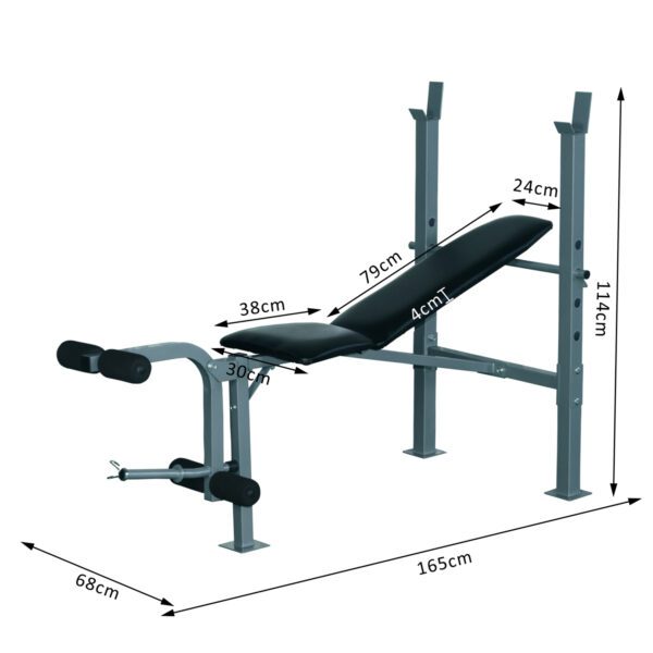Banco de Pesas y Abdominales Ajustable para Fitness Negro y Plateado Acero PVC EVA 165x68x114 cm - Imagen 7