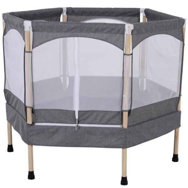 Trampolín Infantil Cama Elástica para Niños de 3-12 Años Jardín Traspatio con Red de Seguridad Carga 50kg 126x109x98cm Gris - Imagen 11