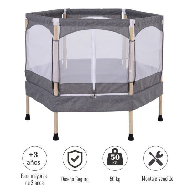 Trampolín Infantil Cama Elástica para Niños de 3-12 Años Jardín Traspatio con Red de Seguridad Carga 50kg 126x109x98cm Gris - Imagen 8