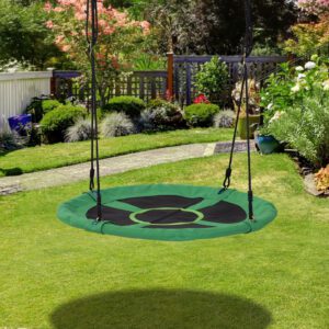 Columpio Nido Infantil Columpio de Árbol Forma Redonda Columpio para Niños Carga 100kg Jardín Exterior al Aire Libre Asiento Cómodo Tela de Oxford Negro y Verde