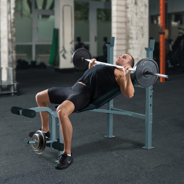 Banco de Pesas y Abdominales Ajustable para Fitness Negro y Plateado Acero PVC EVA 165x68x114 cm