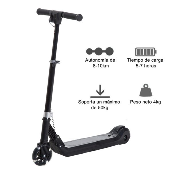 Patinete Eléctrico Scooter Manopatín con Manillar Ajustable Plegable con Doble Freno Carga 45kg - Negro - 70x34x70-84cm - Imagen 9