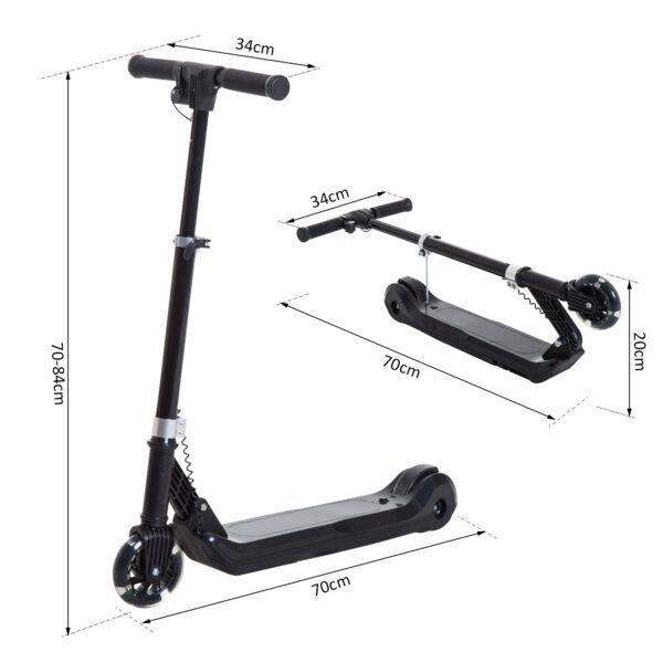 Patinete Eléctrico Scooter Manopatín con Manillar Ajustable Plegable con Doble Freno Carga 45kg - Negro - 70x34x70-84cm - Imagen 12