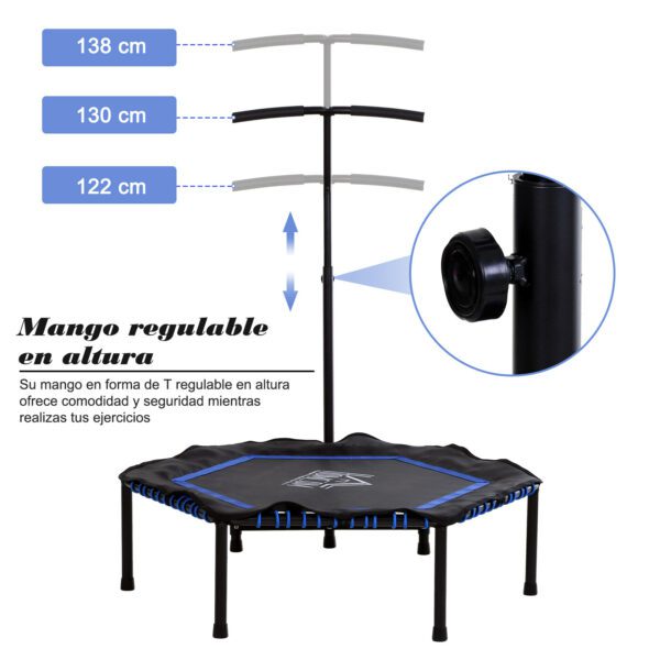 Trampolín Hexagonal Gimnasio para Power Jump Manillar Regulable Azul Φ122x 122/130/138 - Imagen 8