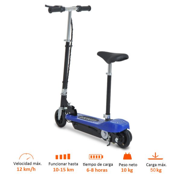 Patinete Eléctrico Scooter Plegable con Manillar y Asiento Ajustable - Color Azul - 78x40x96cm - Imagen 6