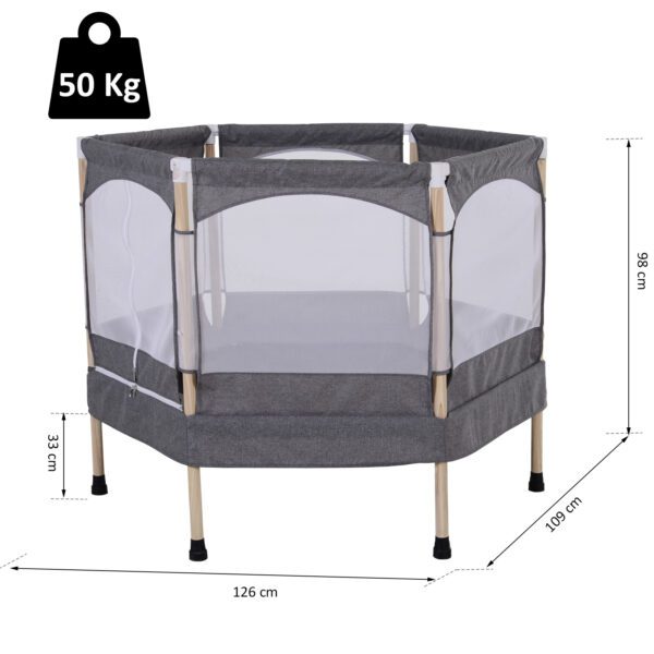 Trampolín Infantil Cama Elástica para Niños de 3-12 Años Jardín Traspatio con Red de Seguridad Carga 50kg 126x109x98cm Gris - Imagen 10