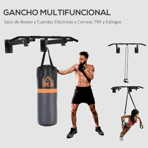 Barra de Musculación para Pared Entrenamiento de Dominadas Máx. 150kg Negro AGARRE SACO BOXEO - Imagen 12
