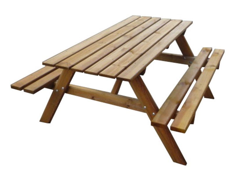 Mesa picnic madera tratada 160x155 con bancos - Lua Sports