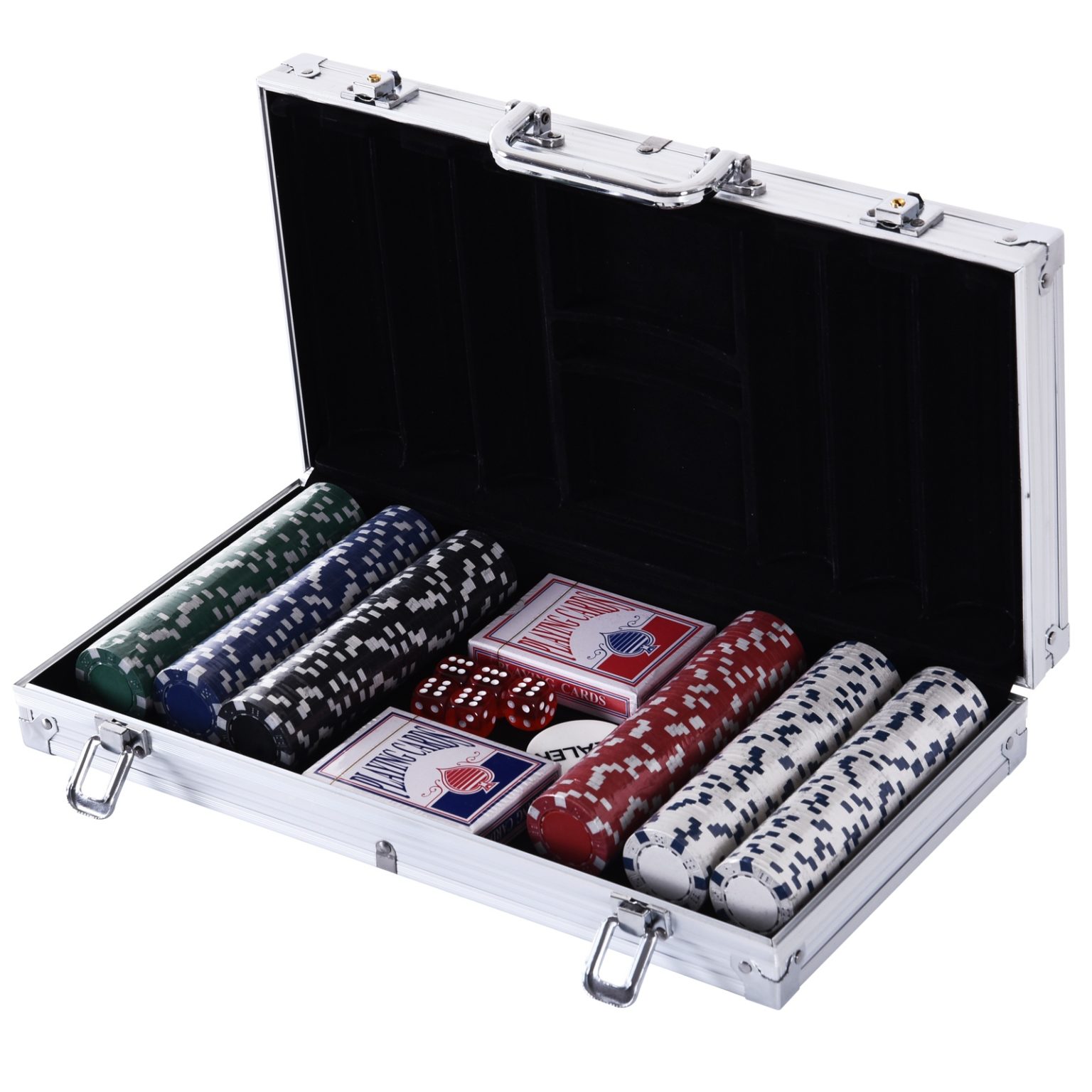 SET DE PÓKER CON 500 FICHAS Y MALETÍN DE ALUMINIO | INCLUYE 2 NAIPES, 5 DADOS Y 3 FICHAS DE CRUPIER | JUEGO DE CASINO COMPLETO PARA TEXAS HOLDEM Y BLACKJACK