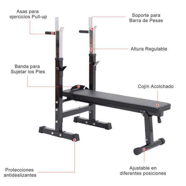 Banco de Pesas Plegable Máquina de Musculación Multifunción Negro Cuero y Acero 123.6x56x90-111cm - Imagen 8