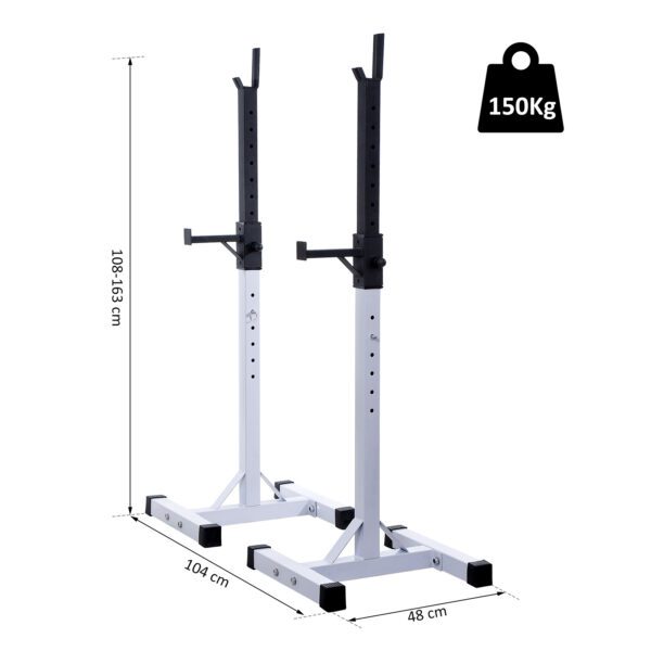 Soporte para Barra de Pesas squat rack Estante Ajustable de 12 Niveles Barra Levantamiento Pesas Gimnasio Max. 150 KG Acero 52x48x108-163 cm Blanco - Imagen 8