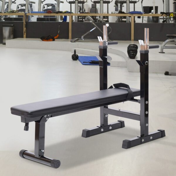 Banco de Pesas Plegable Máquina de Musculación Multifunción Negro Cuero y Acero 123.6x56x90-111cm