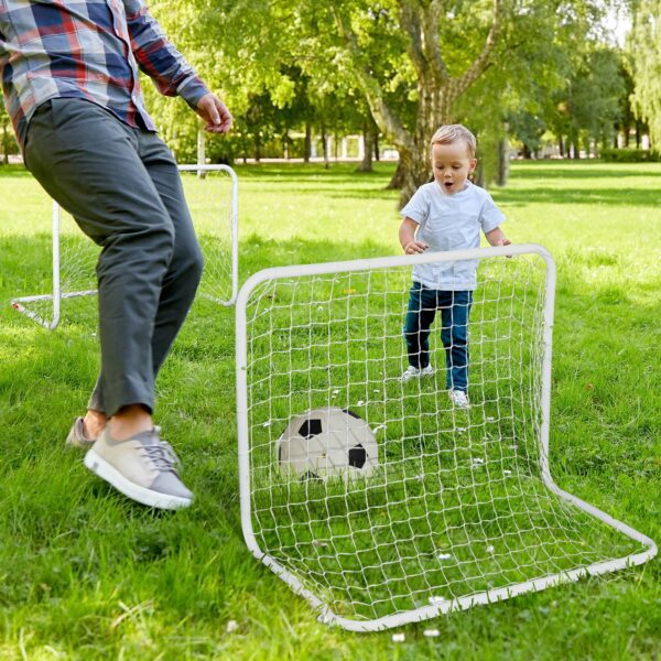 Set de 2 Porterías de Fútbol con Red y Balón para Niños y Adultos Juguete Deportivo para Exterior Jardín 78x46x56 cm Blanco - Imagen 9