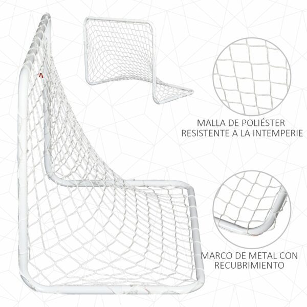 Set de 2 Porterías de Fútbol con Red y Balón para Niños y Adultos Juguete Deportivo para Exterior Jardín 78x46x56 cm Blanco - Imagen 8