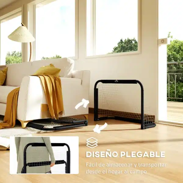 Set de 2 Porterías Plegables de Fútbol Puertas de Fútbol Portátil para Jardín y Exterior para Niños y Adultos 90x36x60 cm Rojo/NEGRO - Imagen 17