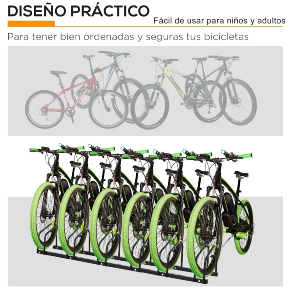 Aparcamiento 6 Bicicletas Soporte Aparcar Bici Suelo y Pared Garaje Almacenamiento Acero (6 Bicicletas) COLOR BLANCO/NEGRO - Imagen 16