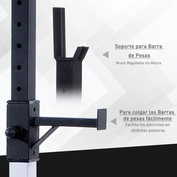 Soporte para Barra de Pesas squat rack Estante Ajustable de 12 Niveles Barra Levantamiento Pesas Gimnasio Max. 150 KG Acero 52x48x108-163 cm Blanco - Imagen 5
