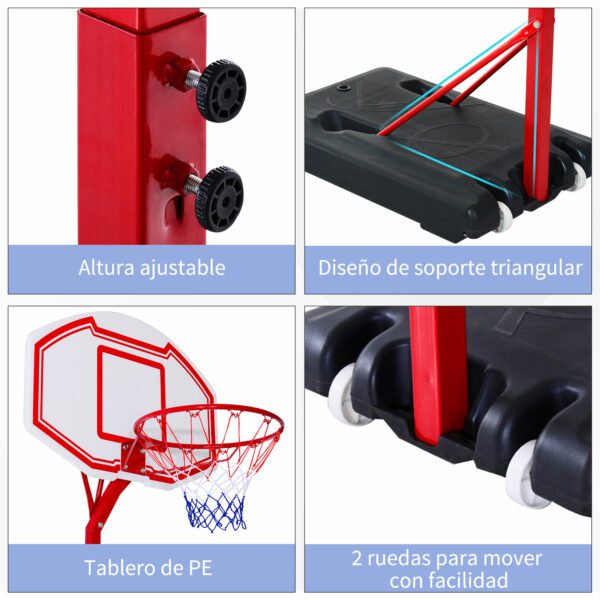 Canasta de Baloncesto con Altura Ajustable de 210-260 cm con Soporte Metal y Base Rellenable para Niños y Adultos Rojo - Imagen 7
