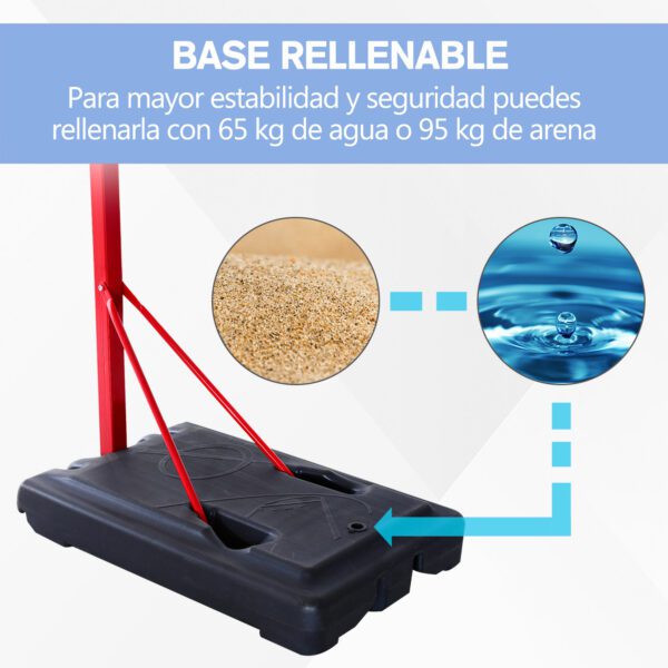 Canasta de Baloncesto con Altura Ajustable de 210-260 cm con Soporte Metal y Base Rellenable para Niños y Adultos Rojo - Imagen 8
