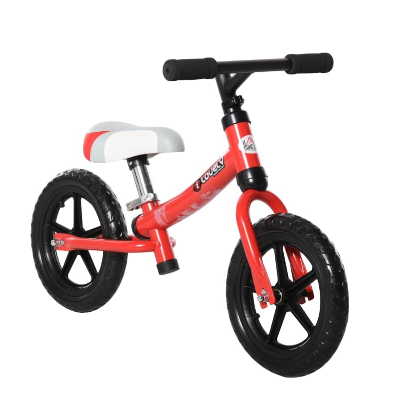 Bicicleta sin Pedales para Niños de +2 Años con Sillín Ajustable en Altura  Neumáticos de EVA Carga Máx. 25 kg Metal 65x33x46 cm Rojo - Lua Sports