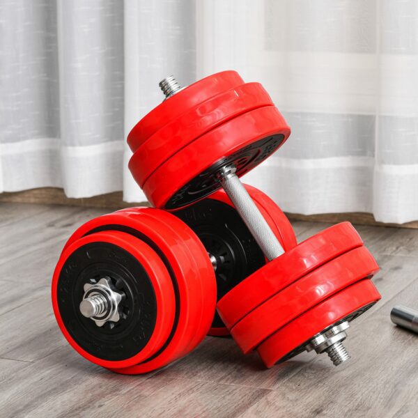 Juego de Mancuernas 30 kg Ajustables 2 en 1 con Barras y Biela para Entrenamiento de Fitness Fuerza Levantamiento de Pesas Hogar Gimnasio Oficina Negro y Rojo - Imagen 3