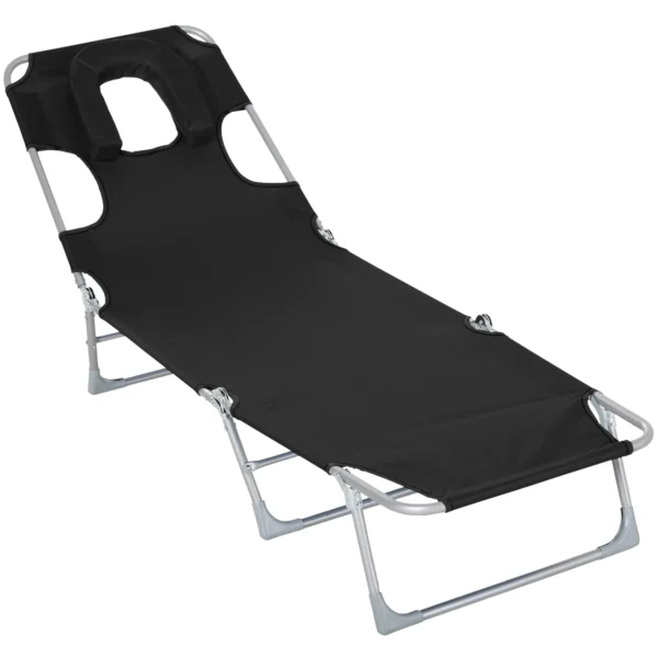 Tumbona Reclinable y Plegable de Jardín con Orificio de Lectura Reposacabezas y Respaldo Ajustable en 5 Niveles para Playa 182x56x24,5 cm Azul/beige/negro - Imagen 4