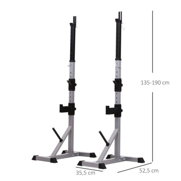 Soporte para Barras de Pesas Ajustable Estante Multifuncional 2 Piezas de Acero Carga 200 kg Entrenamiento para Gimnasio Casa 105x71x135-190 cm Plata y Negro - Imagen 7