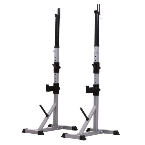 Soporte para Barras de Pesas Ajustable Estante Multifuncional 2 Piezas de Acero Carga 200 kg Entrenamiento para Gimnasio Casa 105x71x135-190 cm Plata y Negro - Imagen 8