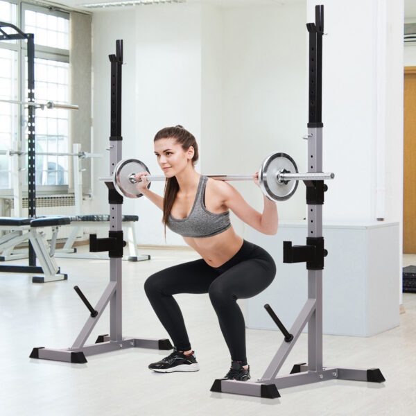 Soporte para Barras de Pesas Ajustable Estante Multifuncional 2 Piezas de Acero Carga 200 kg Entrenamiento para Gimnasio Casa 105x71x135-190 cm Plata y Negro