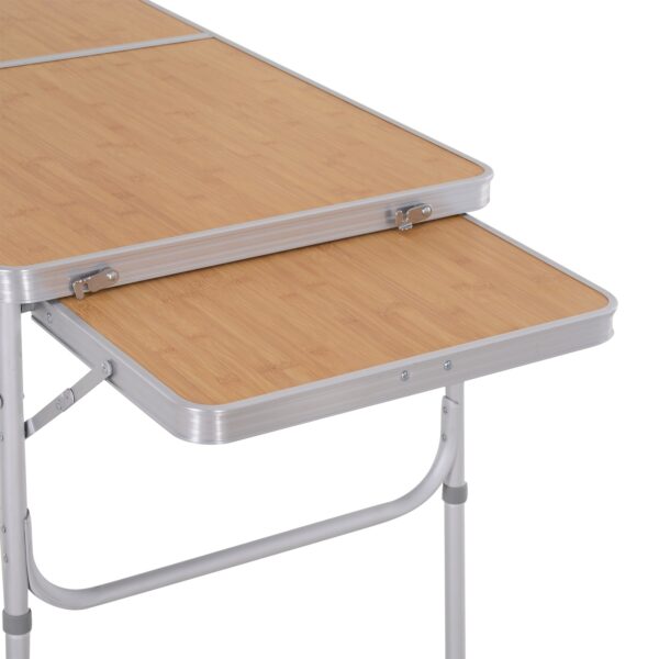 Mesa Plegable de Camping con Ala Abatible Mesa de Picnic de Estructura Ligera de Aluminio Carga 30kg Altura Ajustable 120x60x40/70 cm - Imagen 7