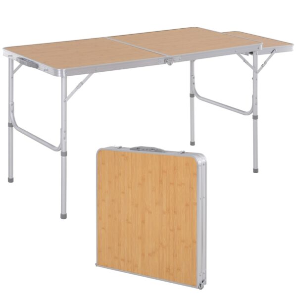 Mesa Plegable de Camping con Ala Abatible Mesa de Picnic de Estructura Ligera de Aluminio Carga 30kg Altura Ajustable 120x60x40/70 cm - Imagen 11