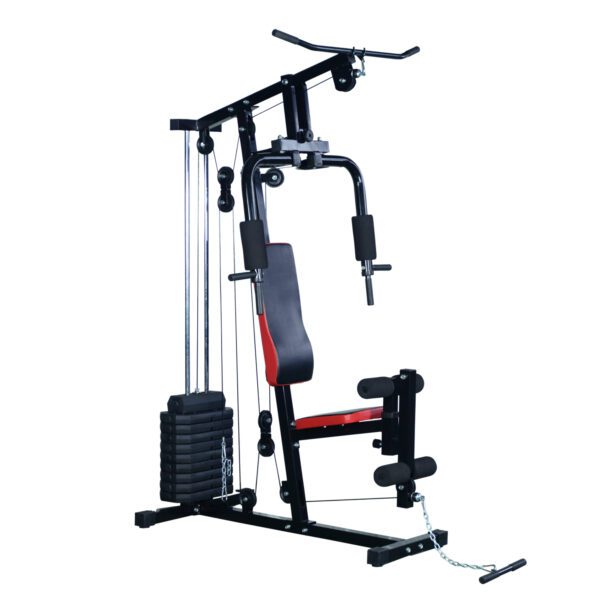 Multiestación de Musculación Máquina Entrenamiento con Estribo para Piernas Poleas y Placas de Peso de 45 kg para Ejercicios de Hombros Espalda Brazos Acero 125x106x205 cm Negro - Imagen 2