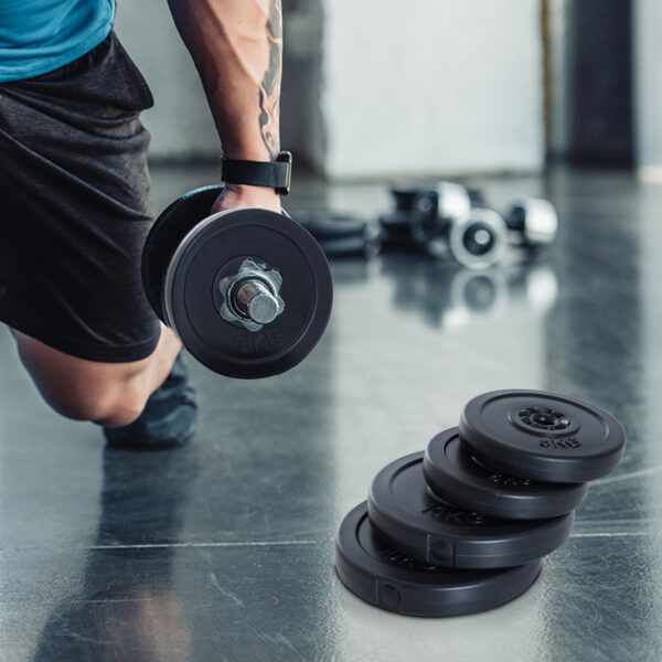 Juego de 4 Discos de Pesas de 5 kg y 10 kg con Orificio de Ø25 mm para Entrenamiento de Fuerza Levantamiento de Pesas Negro