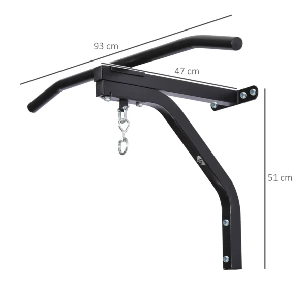 Barra de Dominadas para Pared de Acero 2 en 1 Soporte de Saco de Boxeo para Entrenamiento en Hogar Oficina Gimnasio Carga Máx. 130 kg 93x47x51 cm Negro - Imagen 13